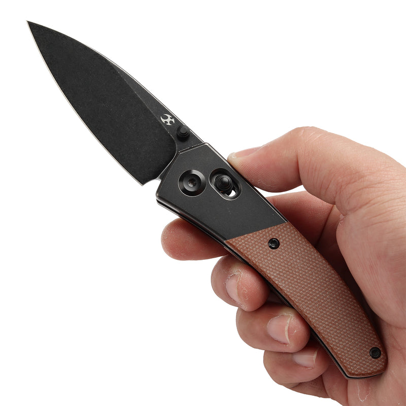 KANSEPT Dako Cross Bar Lock Titanium with Brown Micarta Handle (3.19“ CPM S35VN Blade) with Eddy M Design-K1101V6