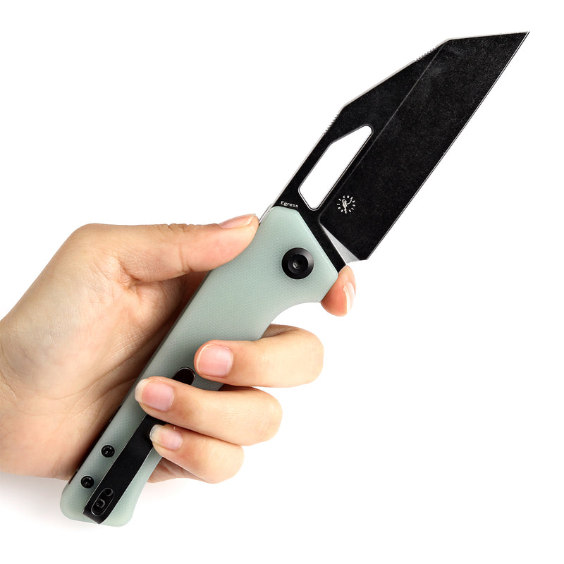 KANSEPT Egress T1033A6 Black Stonewashed 14C28N Jade G10 Handle with Nitch Designs Design