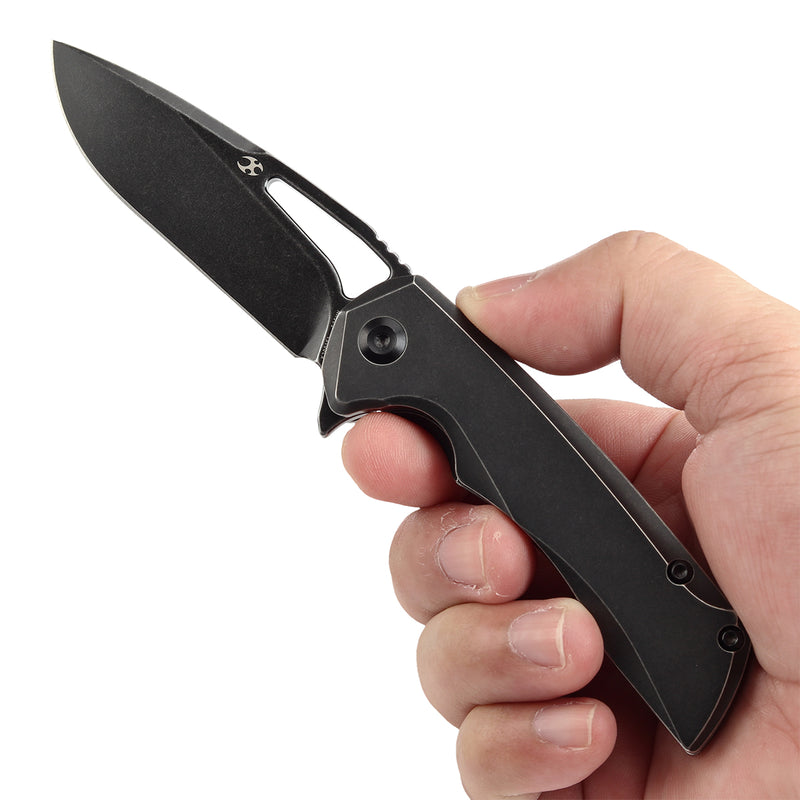 KANSEPT Mini Kryo Thumb Hole Blackwash Titanium Handle (2.9" CPM S35VN  Blade) Kim Ning Design-K2001S1