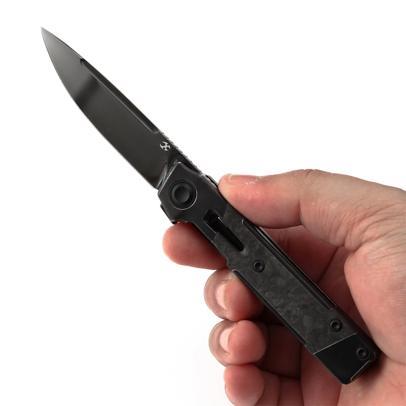 KANSEPT Kitpu Flipper Blackwash Titanium with Shred Carbon Fiber (2.9" Mirror DLC CPM 20CV) Jonathan Styles Design- K2123A4