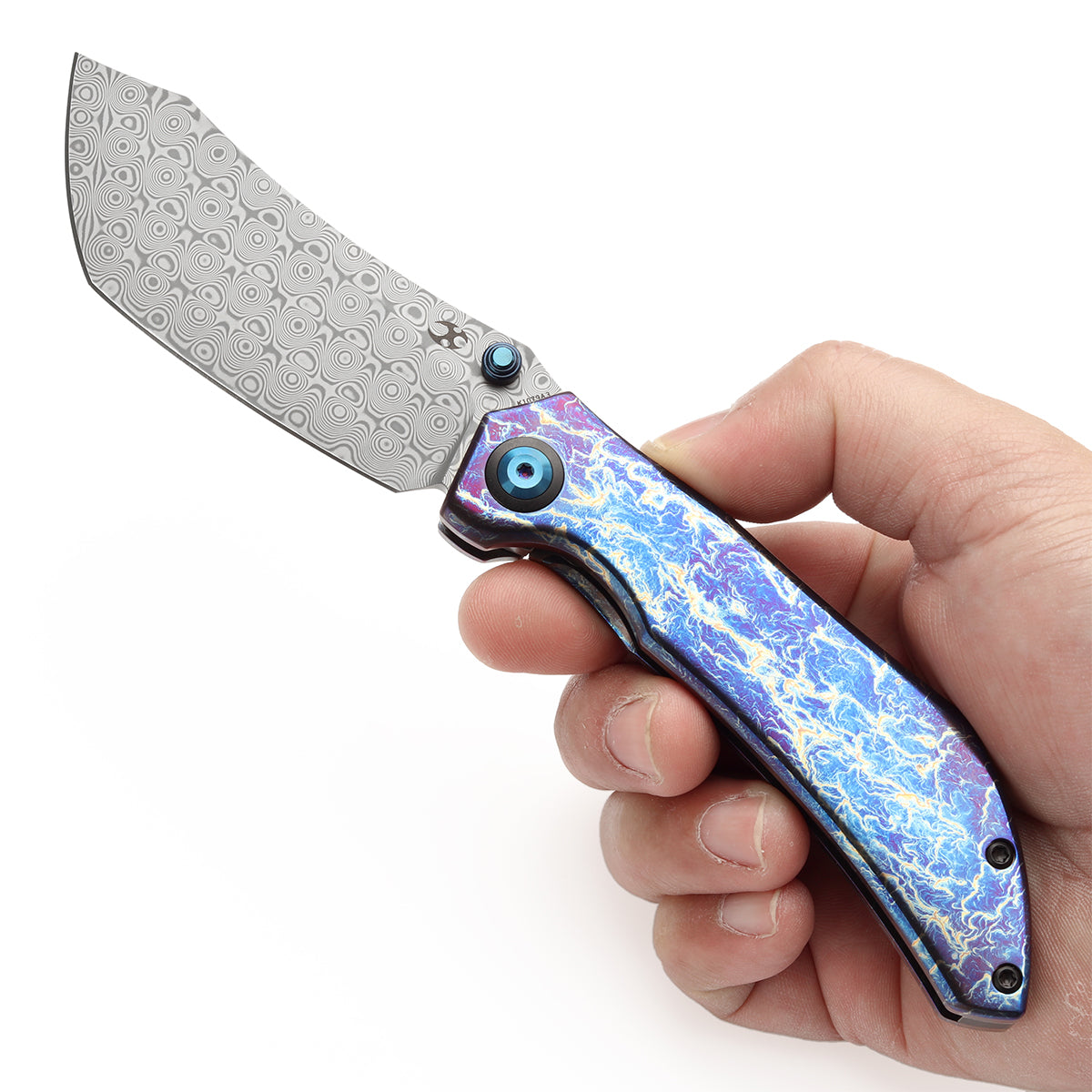 KANSEPT Tipper Thumb Stub Knife Titanium with Lightning