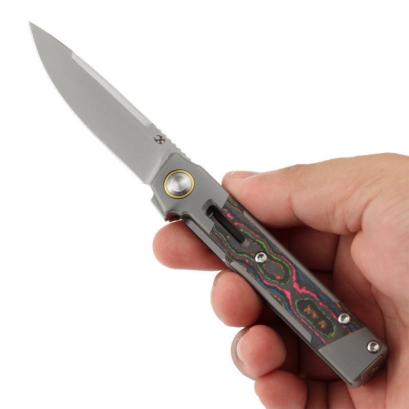 KANSEPT Kitpu Flipper Stonewashed Titanium with 80S Camocarbon (2.9" Satin CPM 20CV) Jonathan Styles Design- K2123A3