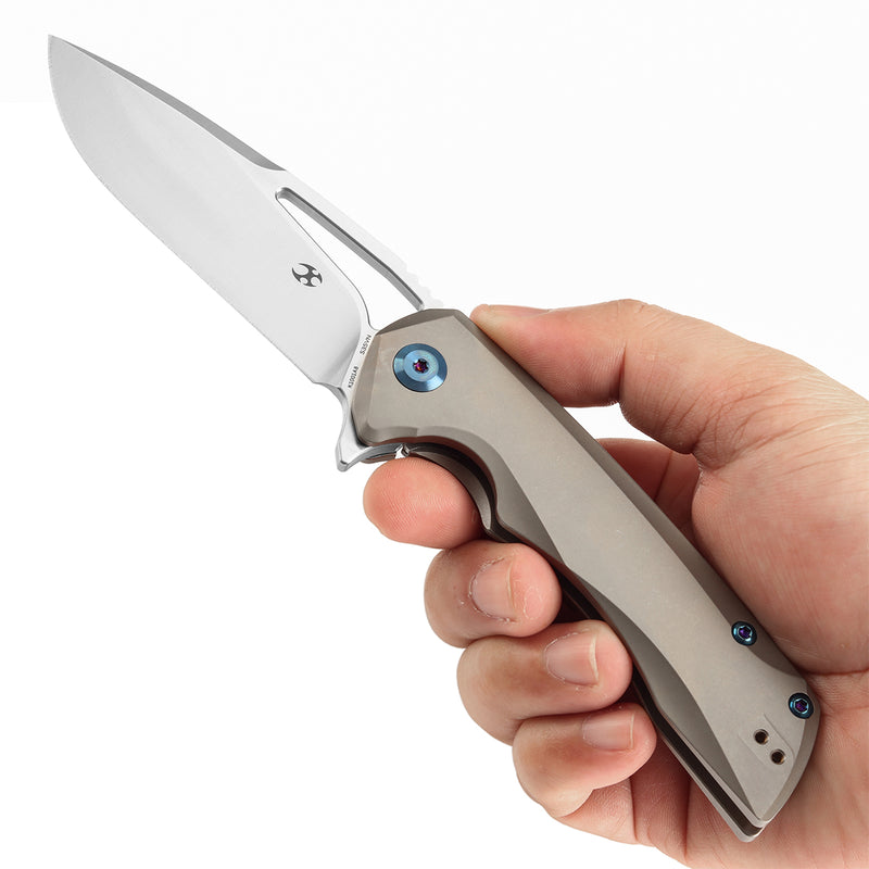 KANSEPT KRYO Thumb Hole Micro Milling Titanium Handle (3.58" CPM S35VN Blade) Kim Ning Design-K1001A7