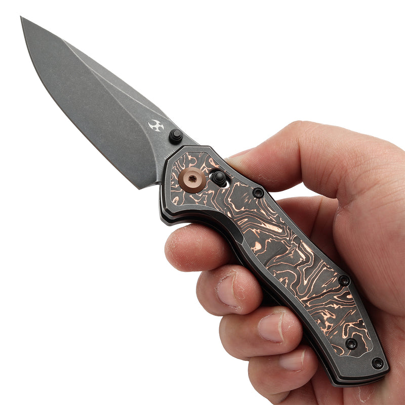 KANSEPT Apollo Cross Bar Lock Blackwash Titanium with Copper Carbon Fiber Handle (3.11“ CPM S35VN Blade) with War Blades Design-K2107V3