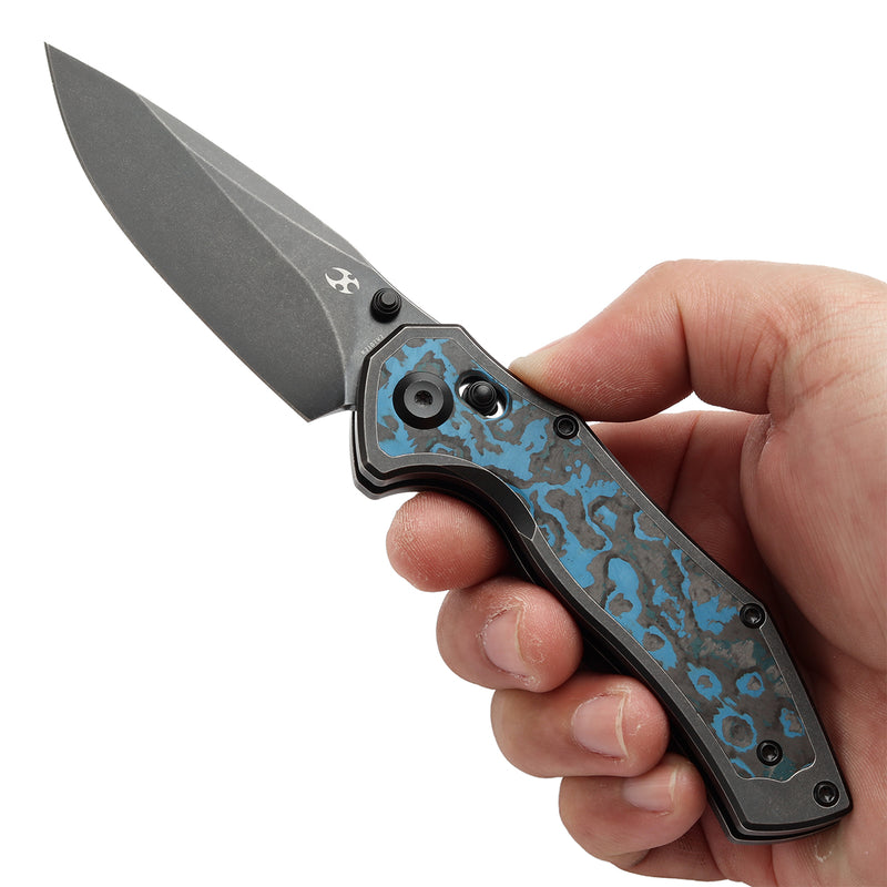 KANSEPT Apollo Cross Bar Lock Blackwash Titanium with Arctic Storm Fatcarbon Handle (3.11“ CPM S35VN Blade) with War Blades Design-K2107V2