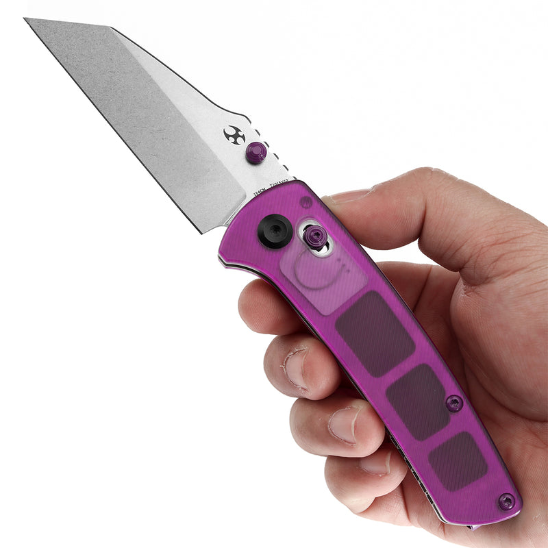 KANSEPT Main Street Thumb Studs/Crossbar Lock Knife Purple Acrylic Handle(3.36''154CM Blade) Dirk Pinkerton Design-T1015V10