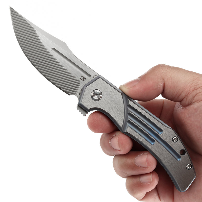 KANSEPT Orion Limited Version Flipper Blue Anodized and Machine Satin Titanium Handle (3.07''CPM S35VN with CNC Milling Blade) JB Stout Design -K1089B1