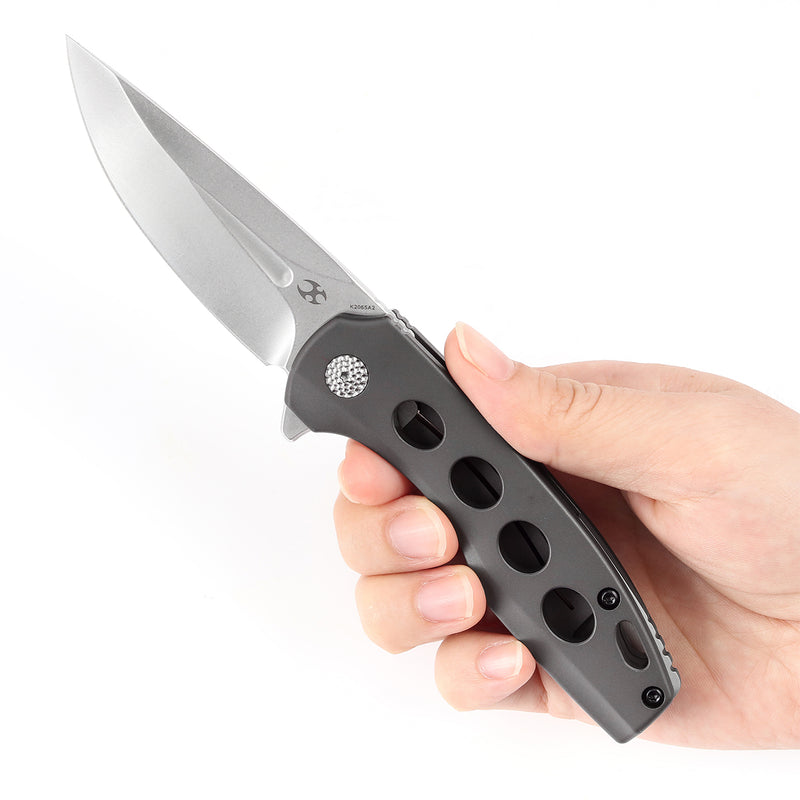 KANSEPT Cassowary Flipper Knife Grey Anodized Titanium Handle (2.9'' CPM-S35VN Blade) Koch Tools -K2065A2