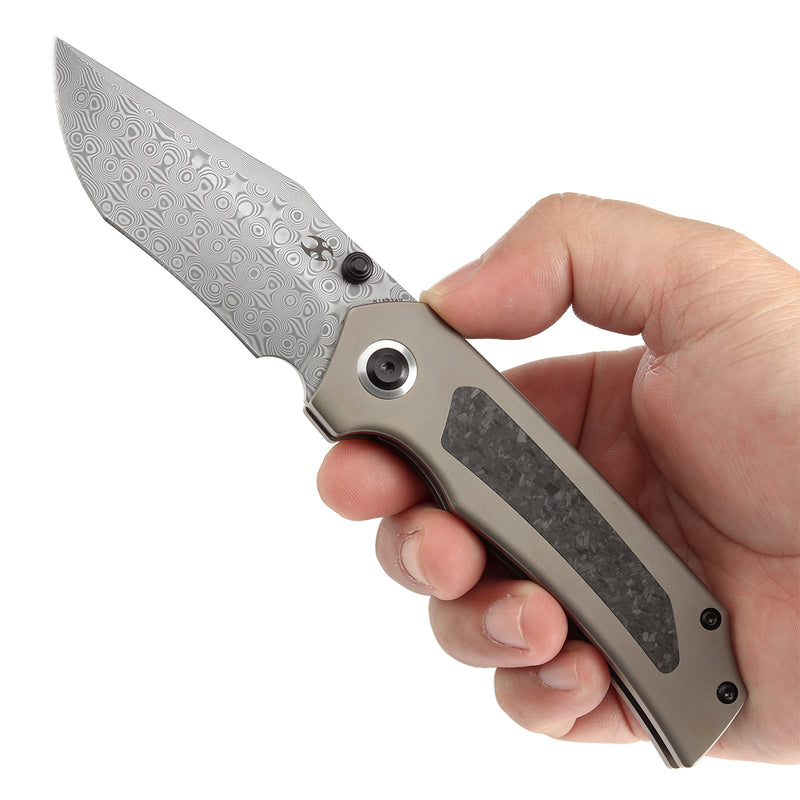 KANSEPT Fermi  Carbon Fiber Handle (3.11" Damascus Blade) Burchtree Designs-K1122A2