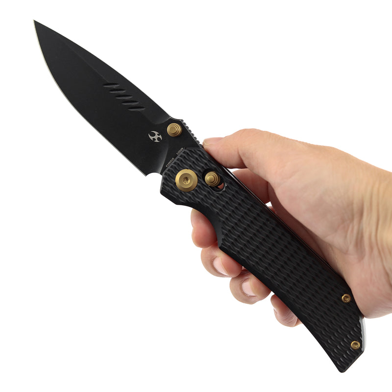 KANSEPT Eaglestrike Crossbar Lock Knife Black Anodized Titanium with Diamond Pattern Handle(3.73'' CPM S35VN Blade) James Lowe Design-K1095V6