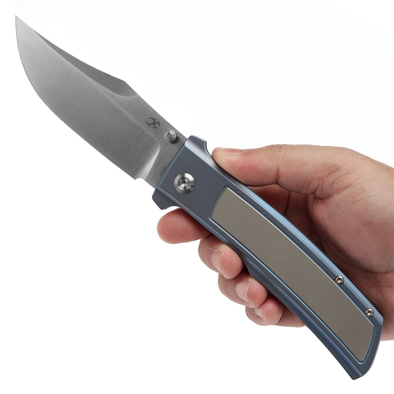 KANSEPT Bison Thumb Stub Blue Anodized Titanium Handle (4.25" CPM S35VN Blade) with Ray Laconico Knives Design-K1108B2