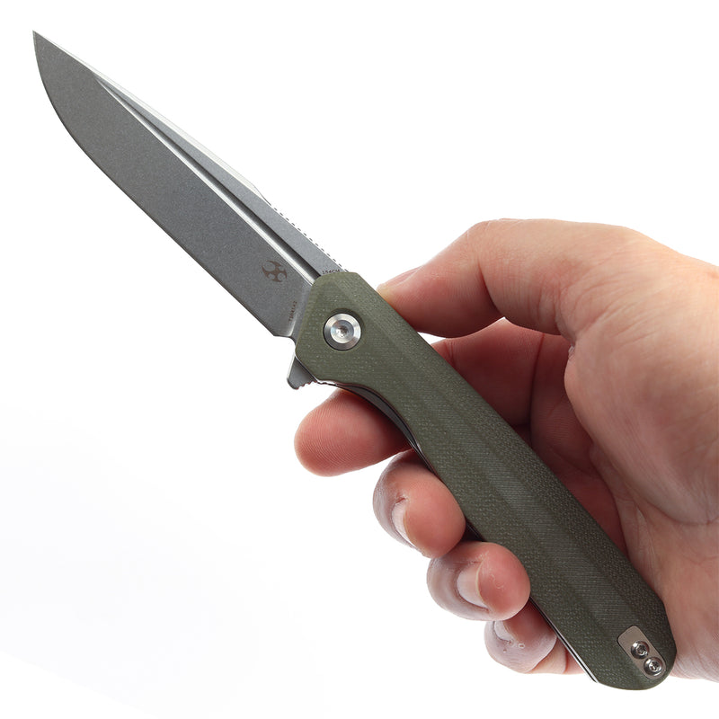 KANSEPT Qilin Flipper Olive Green G10 Handle (3.43''Stonewashed 154CM Blade Ostap Hel Design -T1047A2