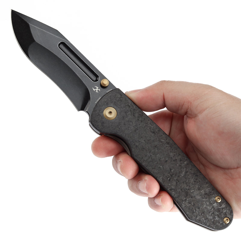 KANSEPT Superhawk Thumb Stub Knife Titanium & Shred Carbon FiberHandle(3.89''CPM S35VN Blade) Warhawk Knives Design-K1084B2