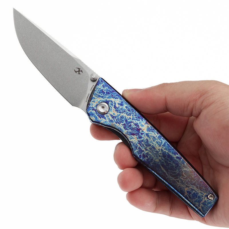KANSEPT Chimera Thumb Stub Titanium with Lightning Strike Finish Handle (3.15" CPM S35VN Blade) with Matsey Design-K1096A5