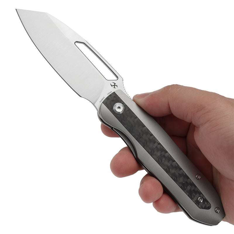 KANSEPT Thunderhead Thumb Hole Beadblasted Titanium with Twill Carbon FIber Inlay Handle (3.58" CPM S35VN Blade) with K.C. Spiron Design-K1106A2