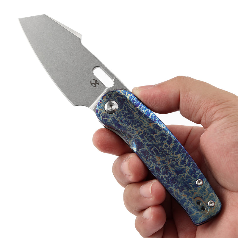 KANSEPT Orlok Thumb Hole Titanium with Lightning Strike Finish(3.03" CPM S35VN) Terry Cour II Design- K2111A3