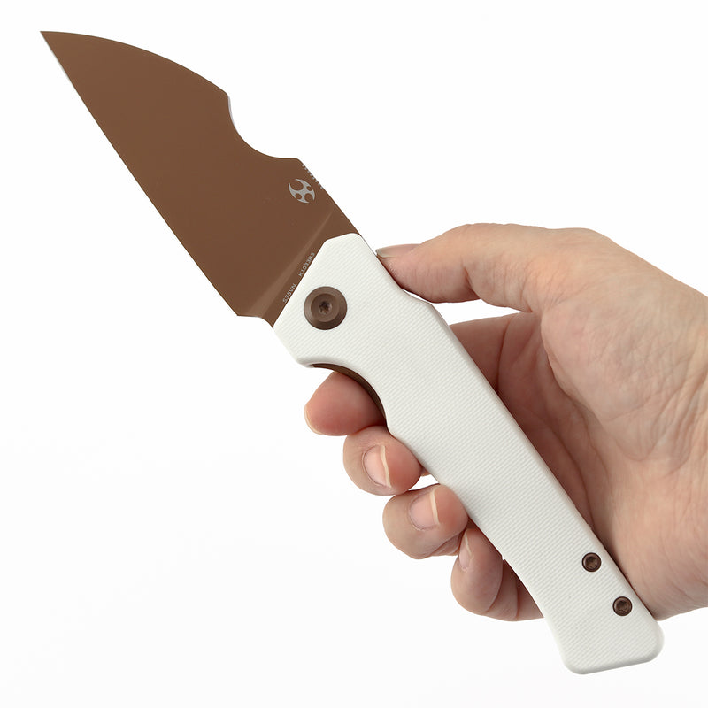 KANSEPT Egress Front Flipper White G10 Handle (3.47" Rose Gold Coated CPM S35VN Blade) Nitch Designs-K1033B3