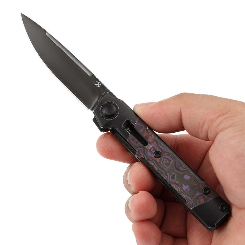 KANSEPT Kitpu Flipper Blackwash Titanium with Purple Haze Fatcarbon (2.9" Mirror DLC CPM20CV) Jonathan Styles Design- K2123A1