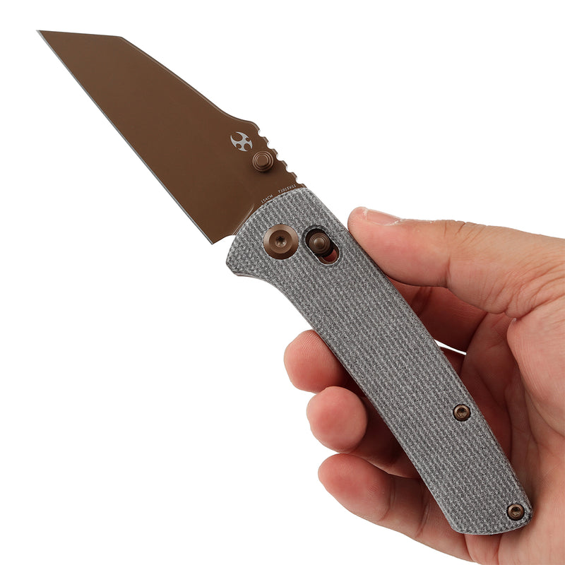 KANSEPT Main Street Thumb Studs/Crossbar Lock Knife Black Micarta Handle (3.36''Rose Gold Coated 154CM Blade) Dirk Pinkerton Design-T1015V11