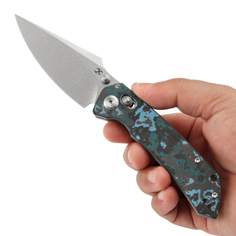 KANSEPT Fenrir Crossbar Lock Knife Arctic Storm Carbon Fiber Handle (3.48'' CPM S35VN Blade) Greg Schob Design - K1034V2