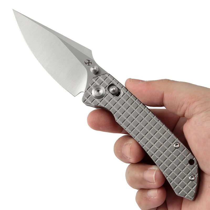 KANSEPT Fenrir Crossbar Lock Knife Bead Blasted Titanium with Frag Pattern Handle (3.48'' CPM S35VN Blade) Greg Schob Design - K1034V8