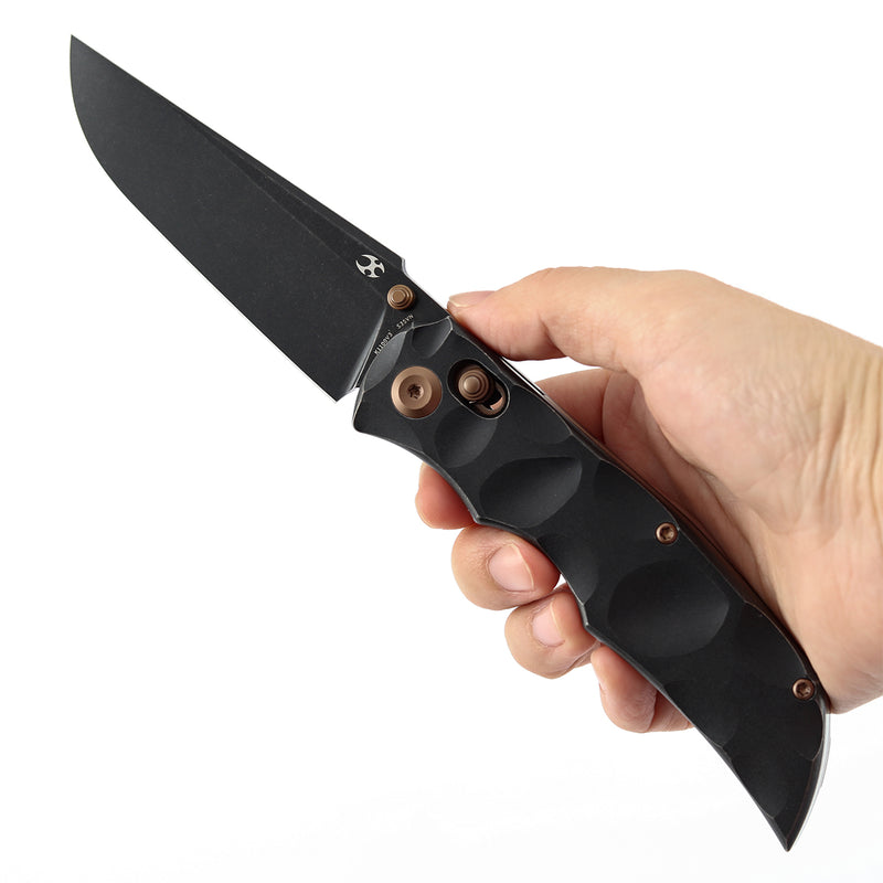 KANSEPT SIF Crossbar Lock Blackwash Titanium with Dimples Handle (3.76" CPM S35VN Blade) AGO Knives Designed- K1100V3