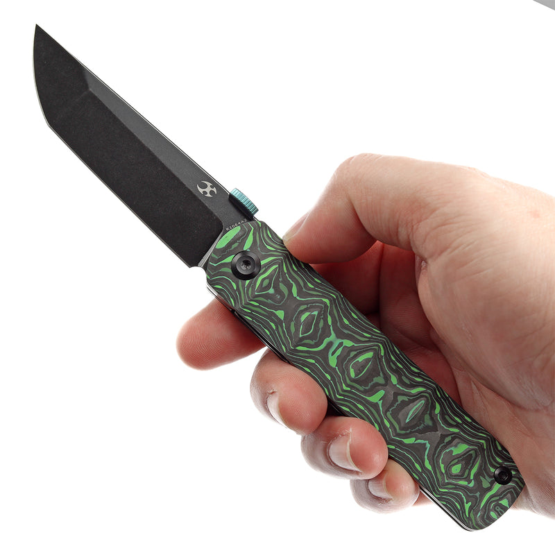 KANSEPT BTF Thumb Disc Knife Grass Green Carbon Fiber Handle (3.24'' CPM-S35VN Blade)Rolf  Helbig-K1064A2