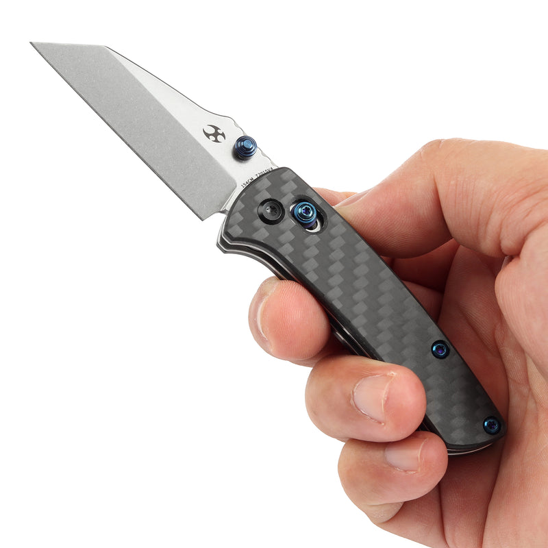 KANSEPT Little Main Street Cross Bar Lock Twill Carbon Fiber and G10 Handle (2.26'' Stonewashed 154CM Blade) Dirk Pinkerton Design T2015V4