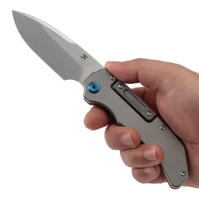 KANSEPT Hazard Bali Lock Knife Stonewashed Titanium Handle(3.63" CPM S35VN Blade)Steven Dunnuck Design-K1104H1
