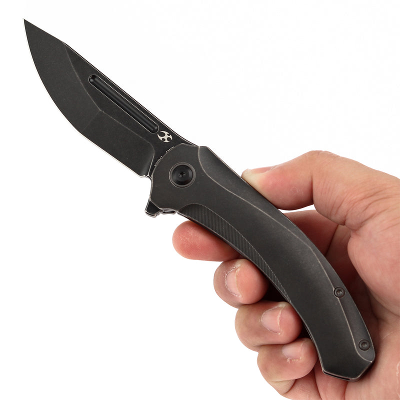 KANSEPT Hira Flipper Blackwash Titanium Handle (3.46" CPM S35VN Blade) with Marco Knives Design-K1090A1