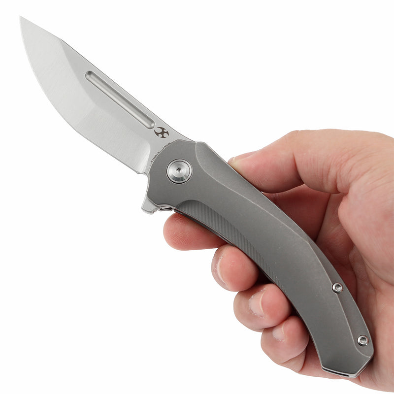 KANSEPT Hira Flipper Gray Anodized and Stonewashed Titanium Handle (3.46" CPM S35VN Blade) with Marco Knives Design-K1090A3