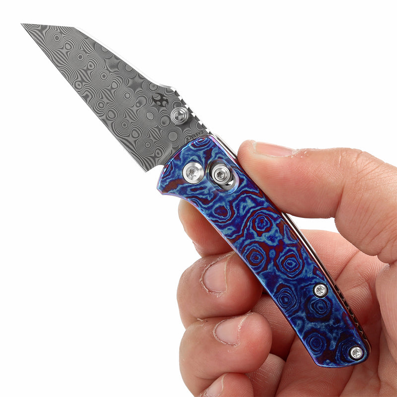 KANSEPT Little Main Street Cross Bar Lock Timascus Handle (2.26'' Damascus Blade) Dirk Pinkerton Design-K2015V3