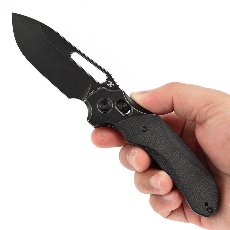 KANSEPT Quasar Cross Bar Lock Black Micarta Handle (3.38" 154CM Blade) with Munko Knives Design-T1099V2