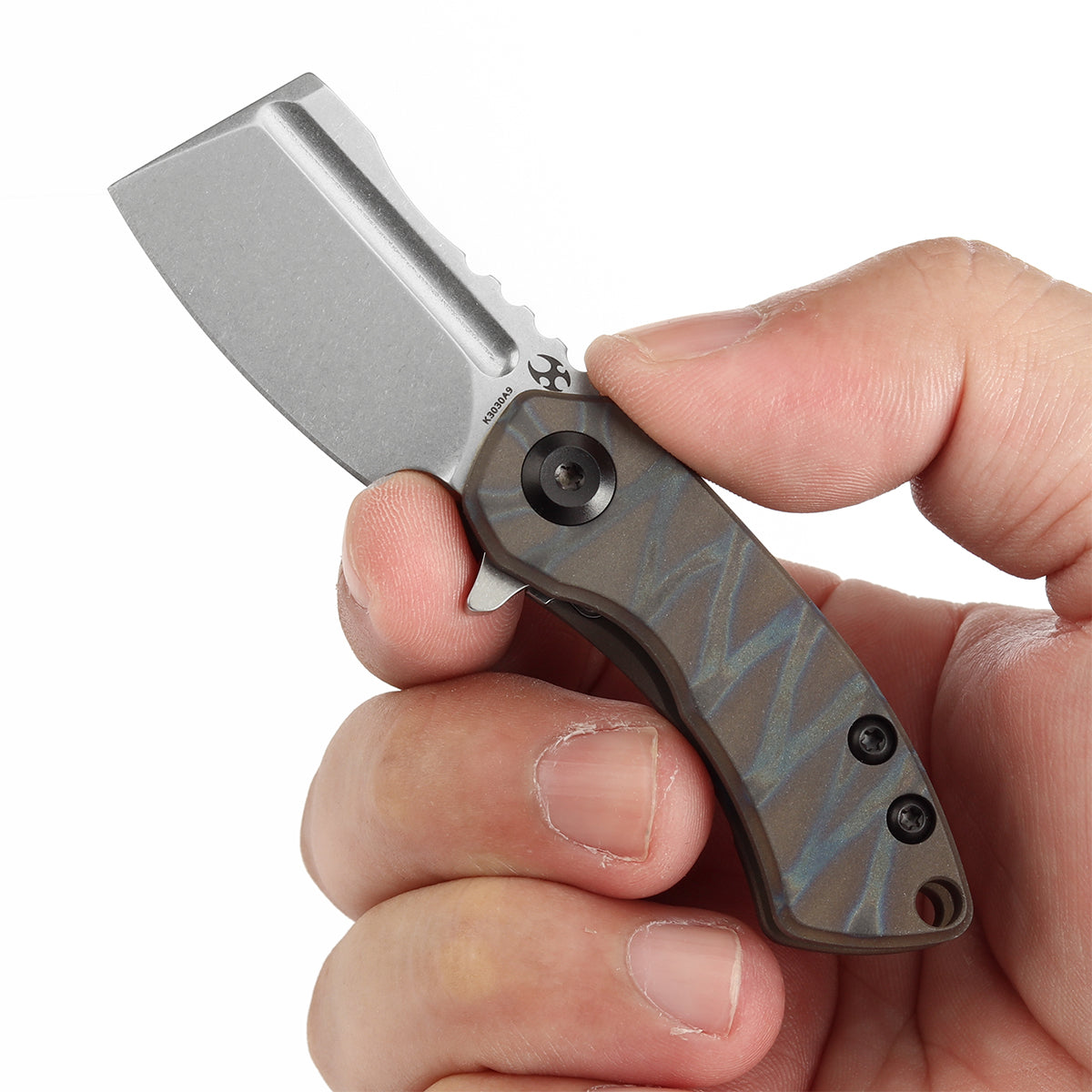 KANSEPT Mini Korvid Flipper knife Tiger Stripe Flamed Titanium