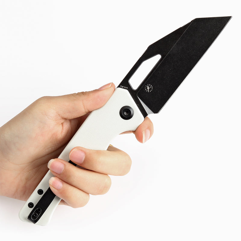 KANSEPT Egress T1033A4 Black Stonewashed 14C28N White G10 Handle with Nitch Designs Design