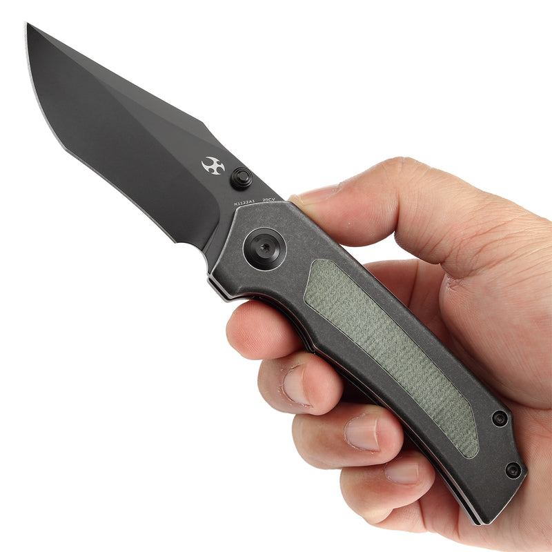 KANSEPT Fermi Green Micarta Handle (3.11" CPM 20CV Blade) Burchtree Designs-K1122A1