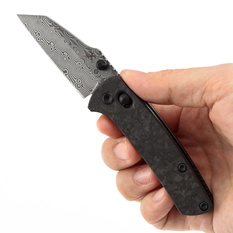 KANSEPT Little Main Street Cross Bar Lock Shred Carbon Fiber Handle (2.26'' Damascus Blade) Dirk Pinkerton Design-K2015V7
