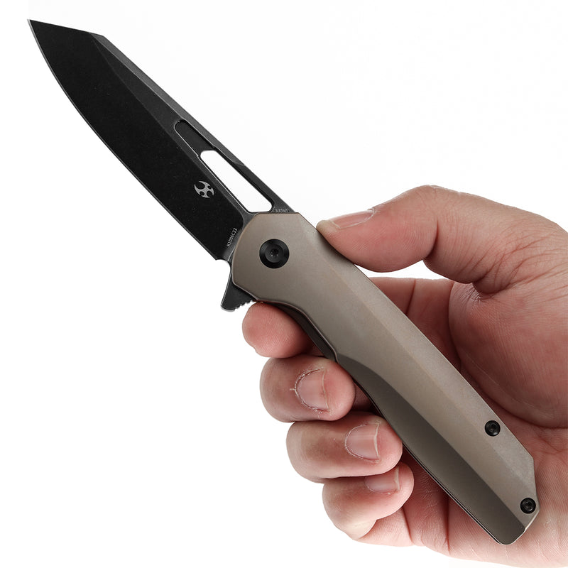 KANSEPT Shard Thumb Hole Bronze Anodized Titanium Handle (3.46" CPM-S35VN Blade) Kim Ning Design- K1006C22