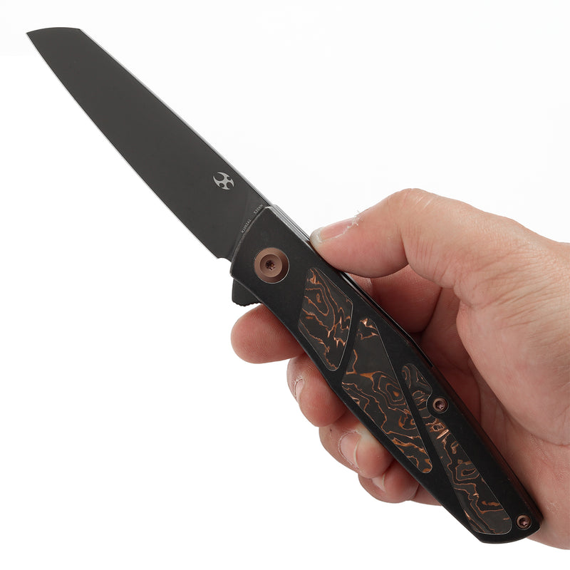 KANSEPT Cru Flipper Knife Blackwash Titanium & Copper Carbon Fiber Handle(3.46''CPM S35VN Blade) Villella Knives Design-K1092A1