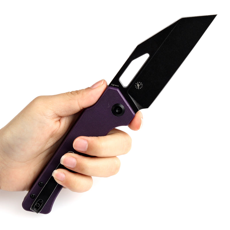 KANSEPT Egress T1033A3 Black Stonewashed 14C28N Purple G10 Handle with Nitch Designs Design