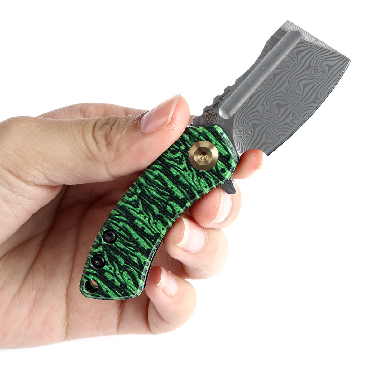 KANSEPT Mini Korvid Flipper Knife Jade G10 with Watermelon Peel