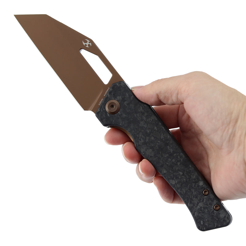 KANSEPT Egress Front Flipper Shred Carbon Fiber Handle (3.47" Rose Gold Coated CPM S35VN Blade) Nitch Designs-K1033A3