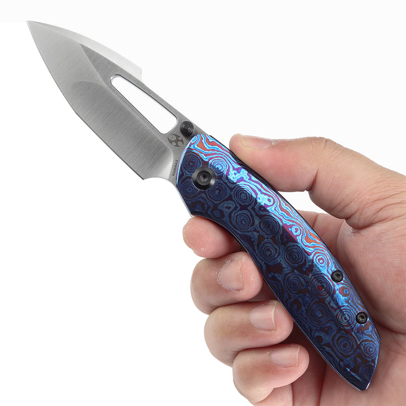 KANSEPT Link Thumb Studs Timascus and Blackwash Titanium Handle (3.0''CPM 20CV Blade )Johnathan Shaw Design-K1068A3