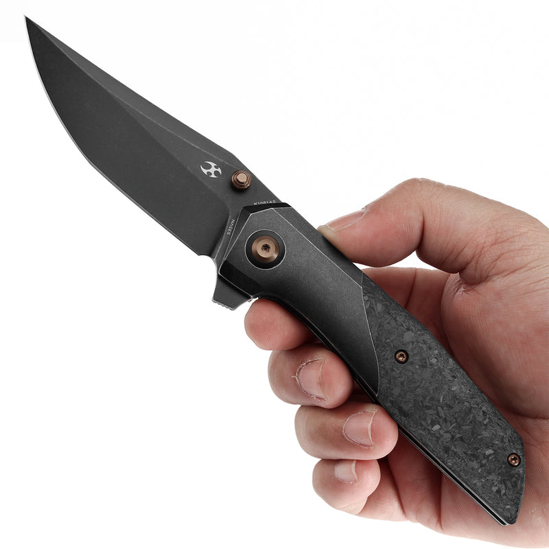 KANSEPT Deadite Thumb Stub Blackwash Titanium with Shred Carbon Fiber Handle (3.52''CPM S35VN Blade ) Tuffknives Designed - K1081A5