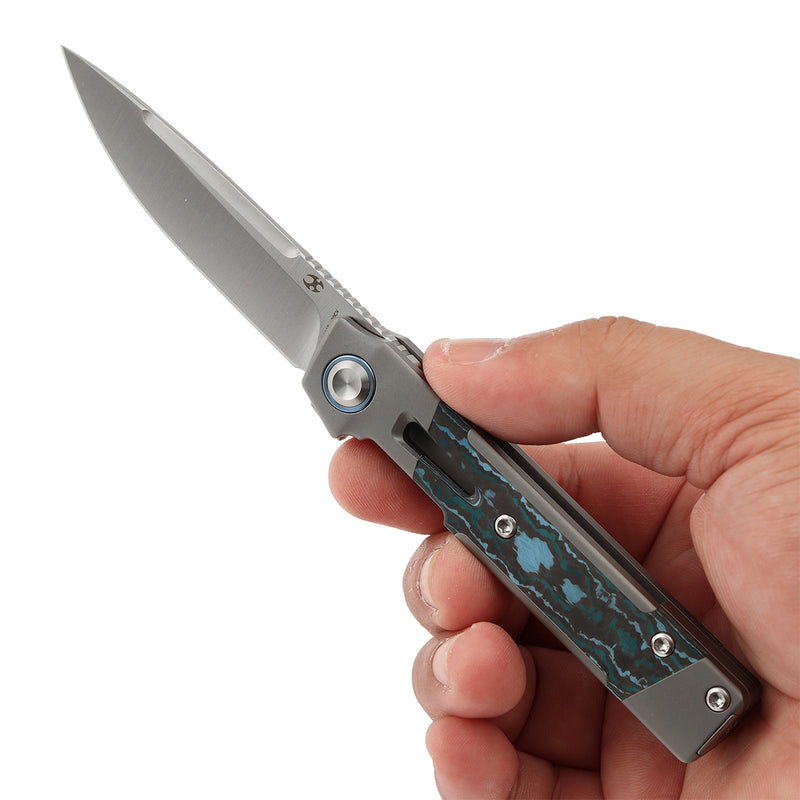 KANSEPT Kitpu Flipper Stonewashed Titanium with Artic Storm Fatcarbon (2.9" Satin CPM 20CV) Jonathan Styles Design- K2123A2
