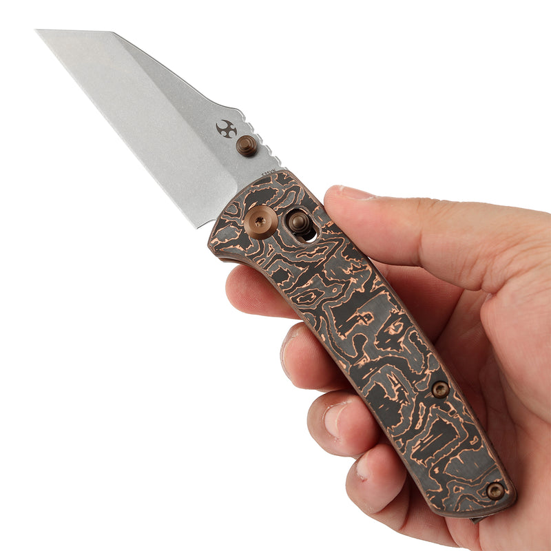 KANSEPT Main Street Crossbar Lock Knife Copper Carbon Fiber Handle(3.36" CPM S35VN Blade)Pinkerton Knives Design-K1015V3