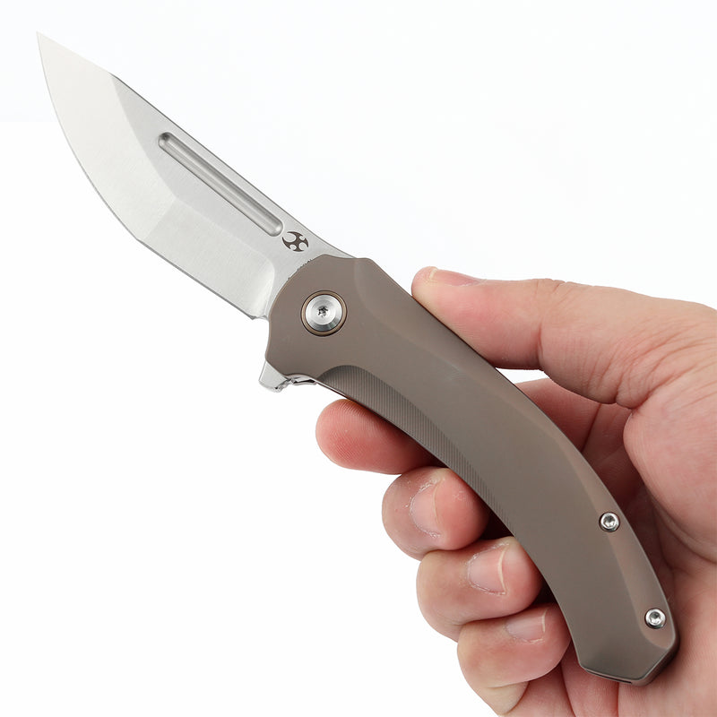 KANSEPT Hira Flipper Bronze Anodized Titanium Handle (3.46" CPM S35VN Blade) with Marco Knives Design-K1090A2