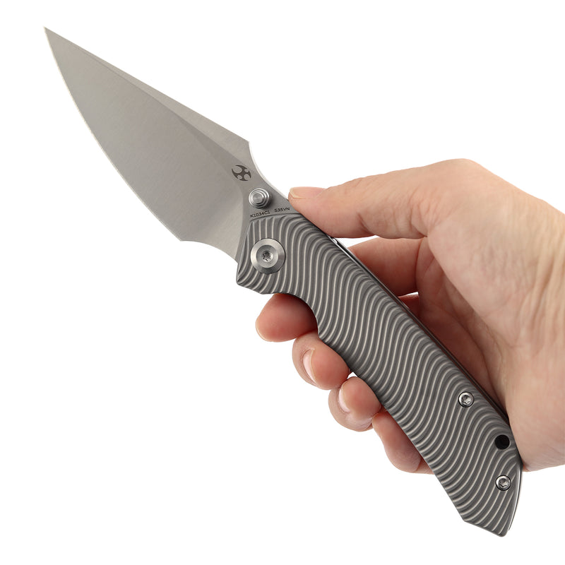 【Preorder】Ship by Dec.20th-KANSEPT Fenrir Frame Lock Beadblasted Titanium with Micro Milled Water Ripple Texture Handle (3.48'' CPM S35VN Blade) Sparrow Knife Designed- K1034C1