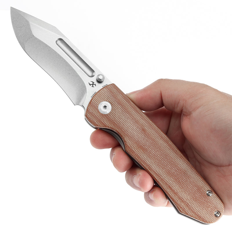 KANSEPT Superhawk Thumb Stub Knife Titanium & Brown Micarta Handle(3.89''CPM S35VN Blade) Warhawk Knives Design-K1084B1