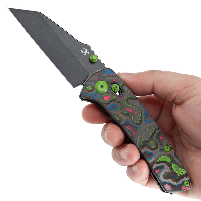 KANSEPT Main Street Thumb Studs/Crossbar Lock Knife 80S Camo Carbon Fiber Handle(3.36''CPM S35VN Blade) Dirk Pinkerton Design-K1015M3